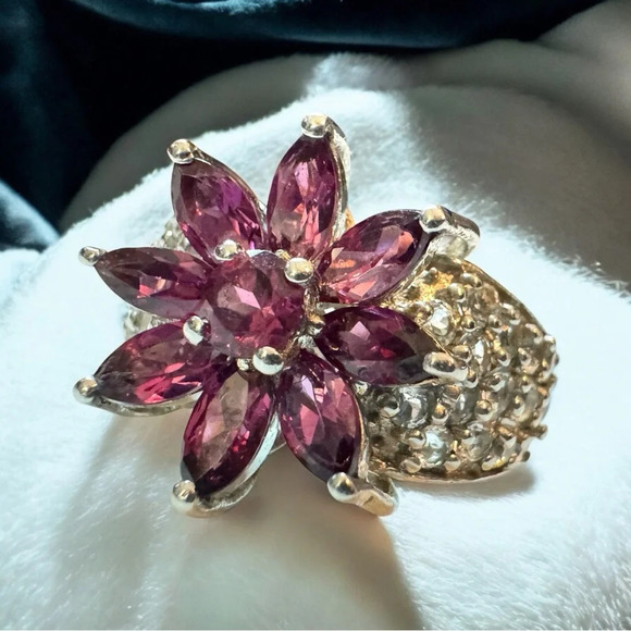 💜🩷Vibrant Rubellite Tourmaline & White Topaz Sterling Silver Ring (6) - Picture 9 of 9